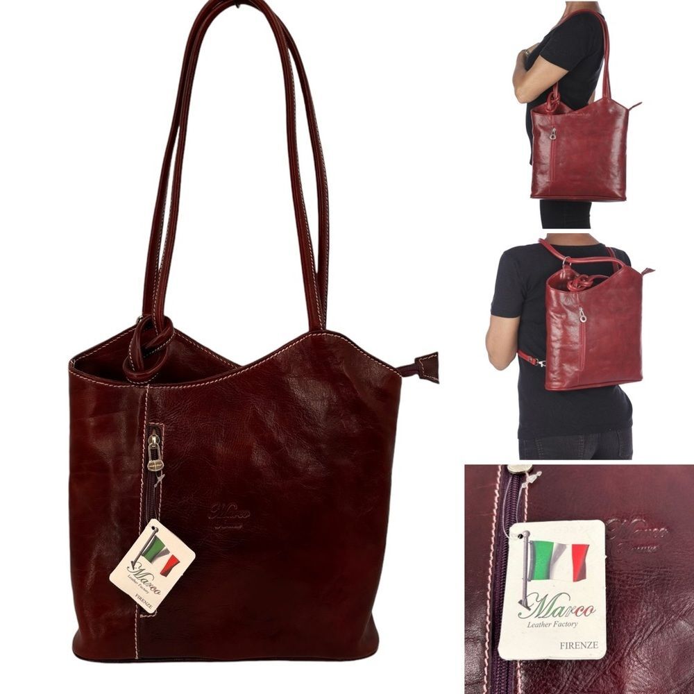 Marco Firenze Italian Leather Convertible Backpack Tote Bag Made In Ital…
